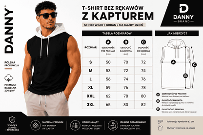 t-shirt meski czarny z bialym kapturem tabela