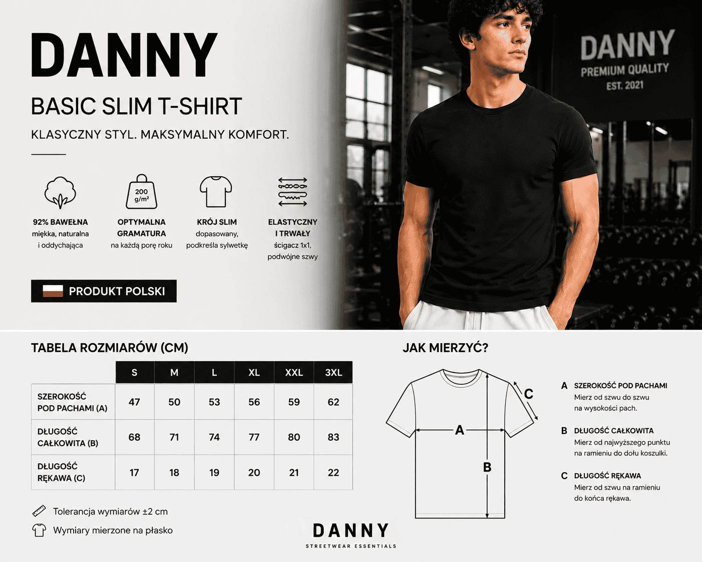 T-shrt czarny basi slim Danny tabela
