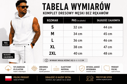Komplet dresowy biały bluza bez rękawów i szorty DANNY tabla