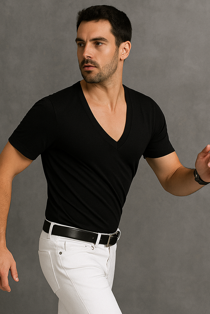 Koszulka męska z dekolt V czarna Alpha V dannycompl 2