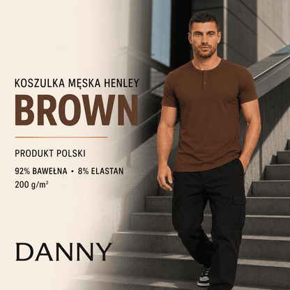 T-shirt henley brązowy baner