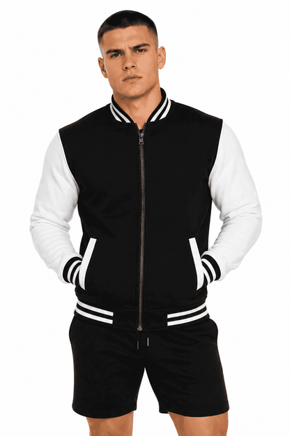 Komplet Męski Varsity Czarny – Bluza Baseballowa i Szorty Premium 320 g | DANNY przod