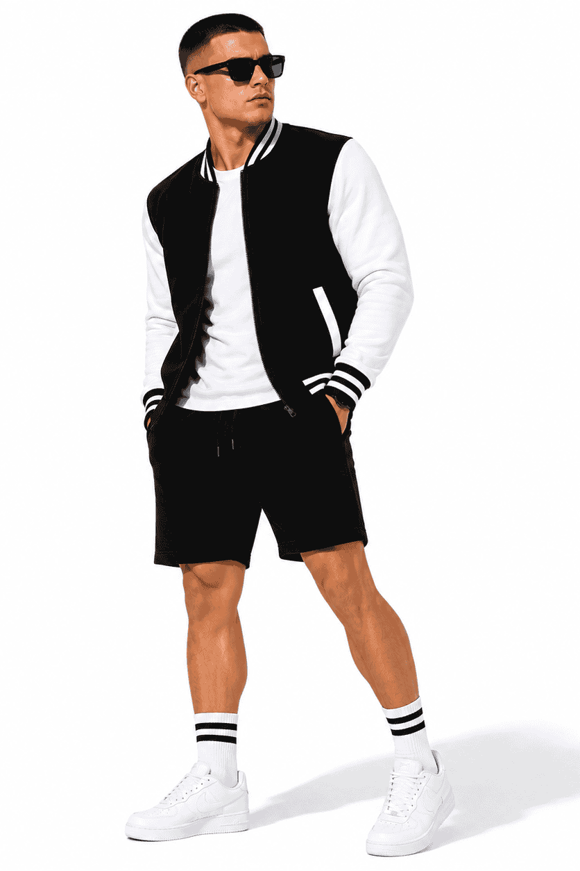 Komplet Męski Varsity Czarny – Bluza Baseballowa i Szorty Premium 320 g | DANNY street2
