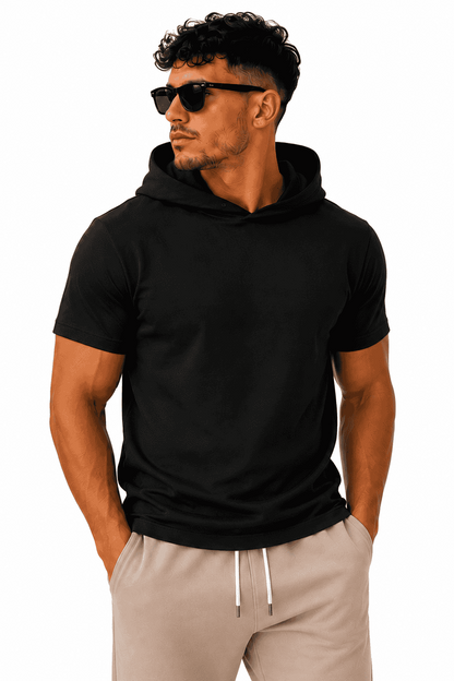 Męski T-shirt z Kapturem Czarny Premium 200 g – Bawełna Streetwear | DANNY profil