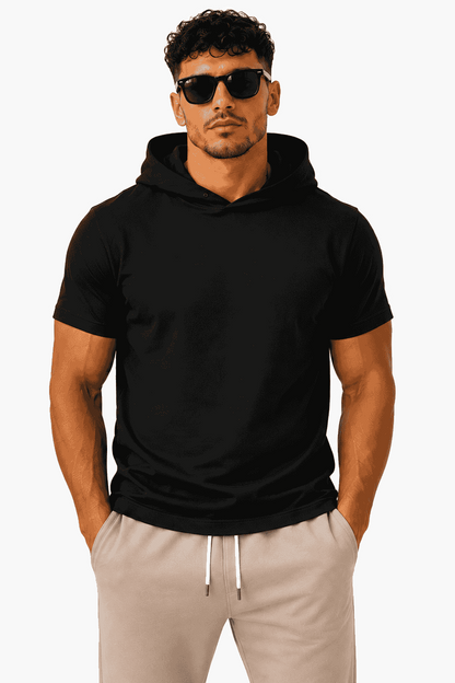 Męski T-shirt z Kapturem Czarny Premium 200 g – Bawełna Streetwear | DANNY przod