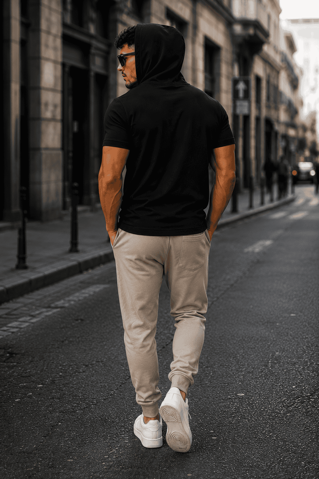 Męski T-shirt z Kapturem Czarny Premium 200 g – Bawełna Streetwear | DANNY street