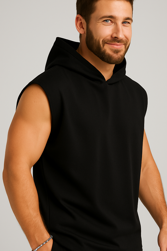 Męski T-shirt Bez Rękawów z Kapturem czarny Danny com pl 3