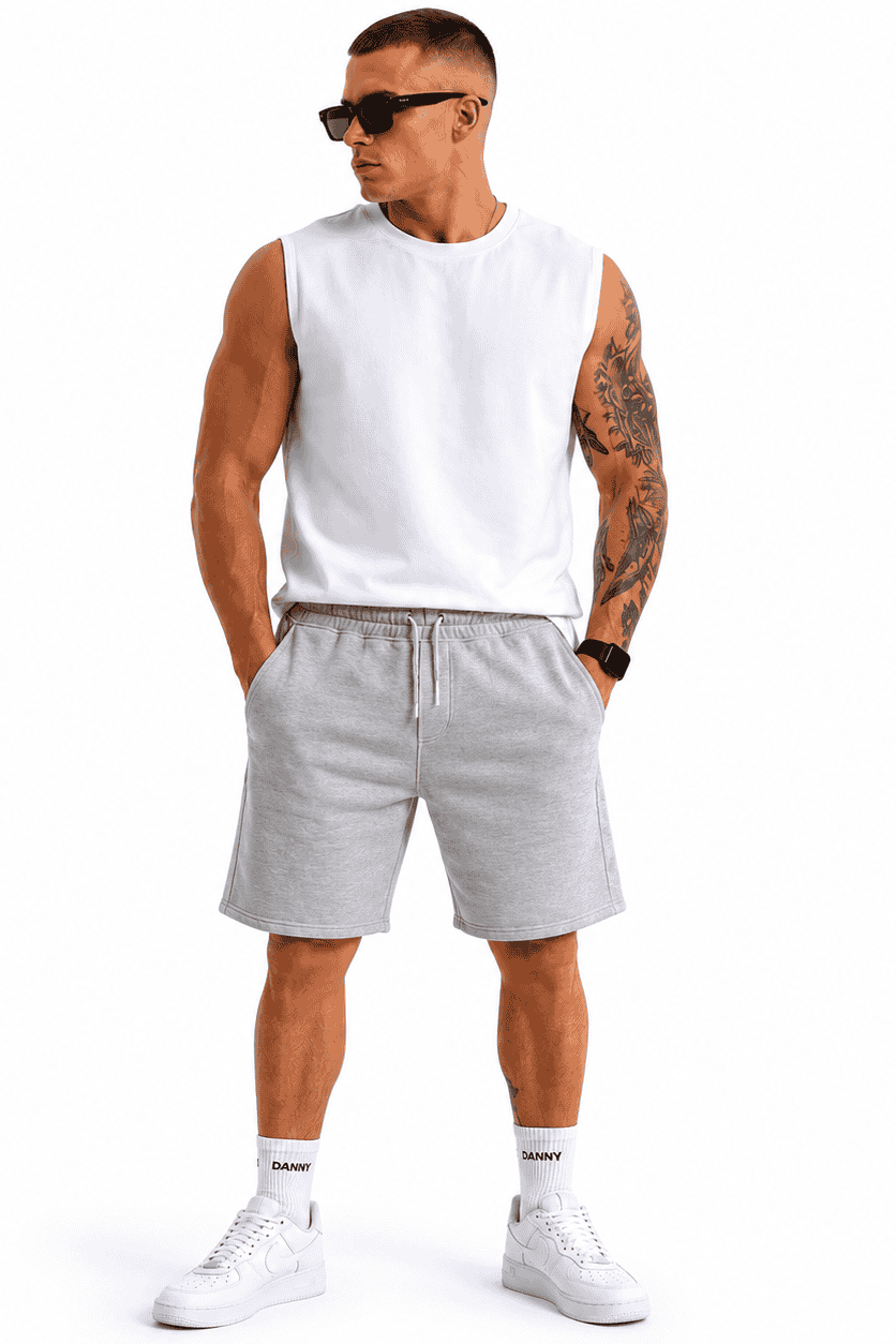 Szare szorty męskie dresowe bawełniane 320 g/m² – DANNY przod