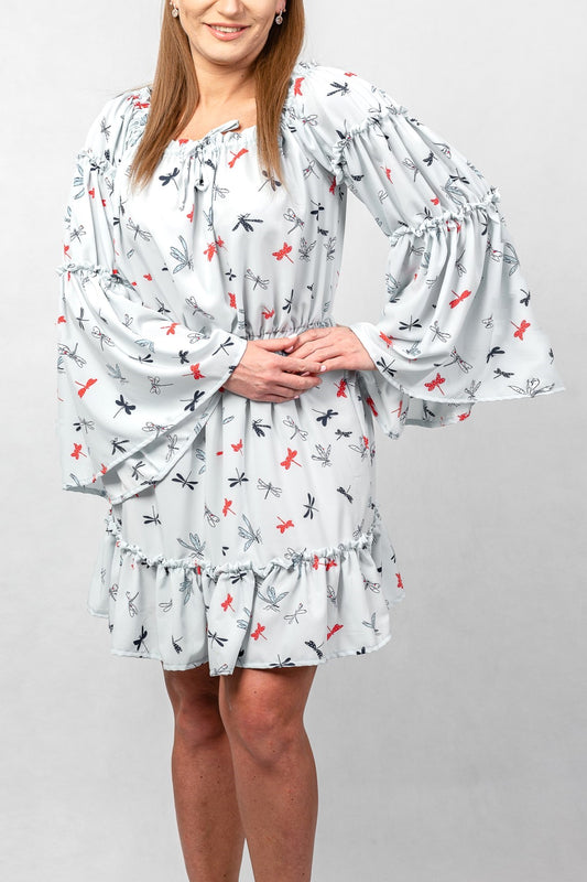 Sukienka hiszpanka z falbankami w print S162