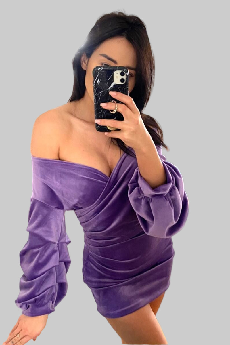 Sukienka z bufiastymi rękawami liliowa dannycompl 1