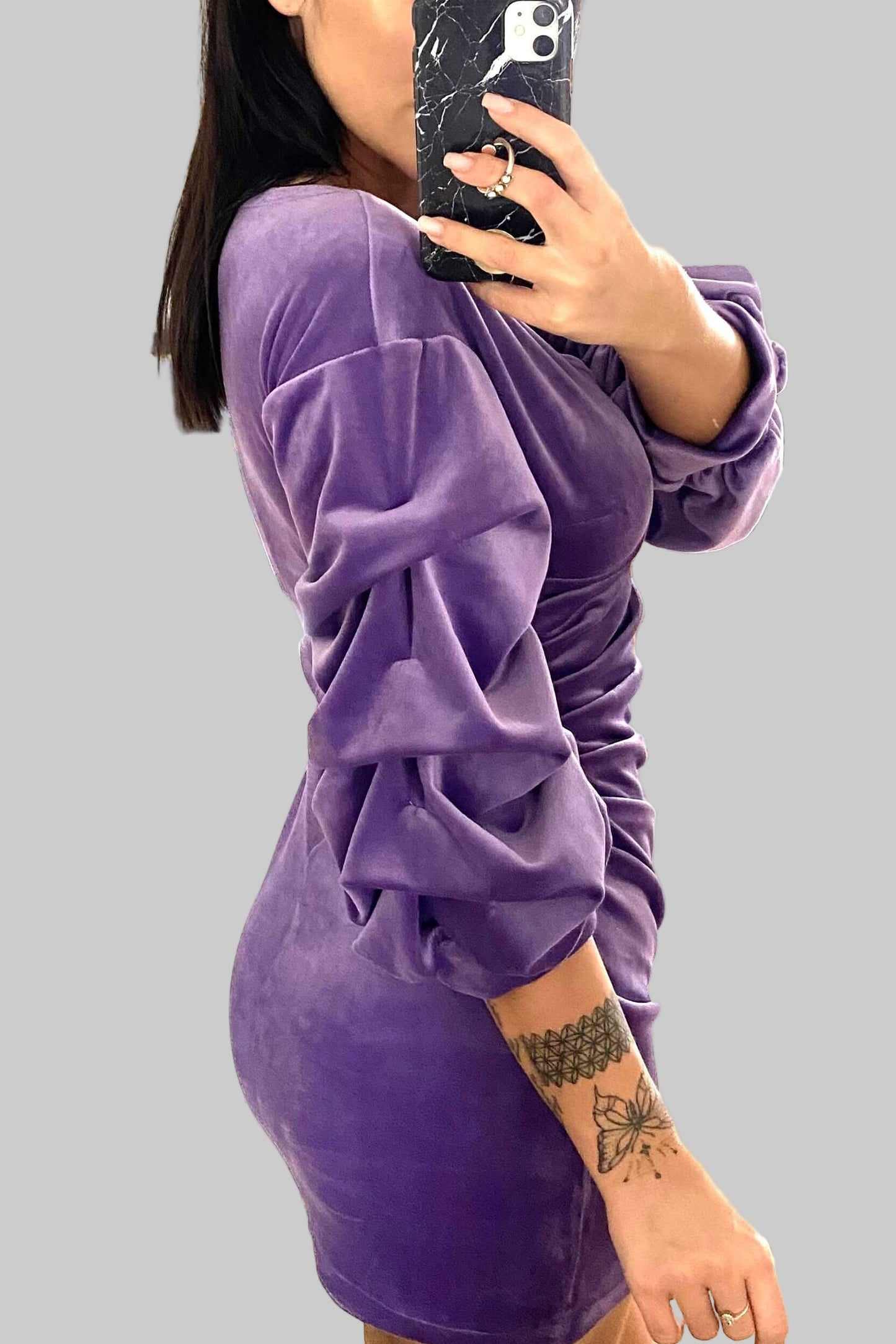 Sukienka z bufiastymi rękawami liliowa dannycompl 2