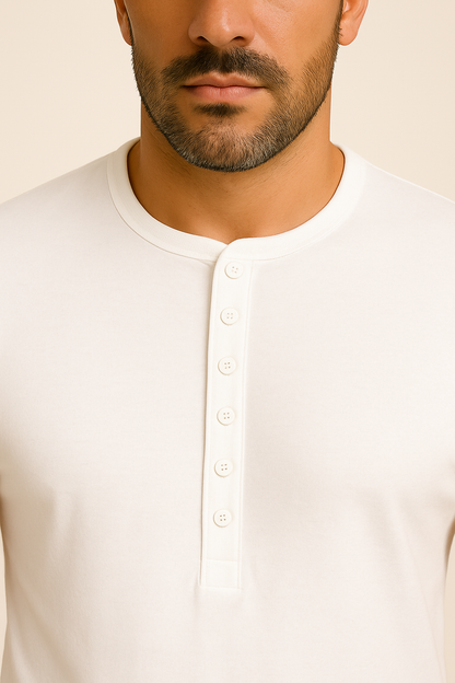 T-shirt męski na guziki Henley biały dannycompl 2
