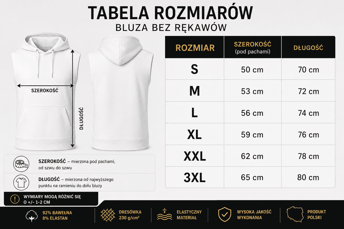 Męska Bluza Biała Z Kapturem Bez Rękawów  Streetwear Premium DANNY ATRAKT SP Z O O