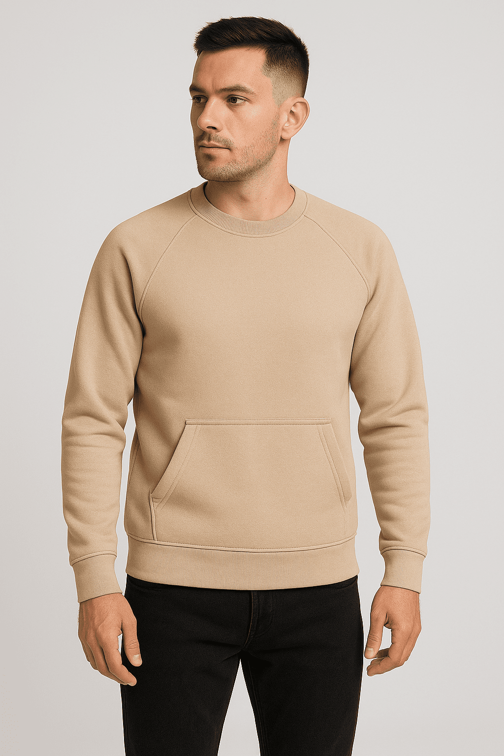 Bluza męska bez kaptura z kangurką beżowa W5107 - DANNY