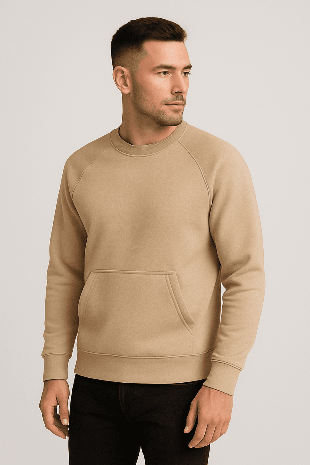 Bluza męska bez kaptura z kangurką beżowa W5107 - DANNY