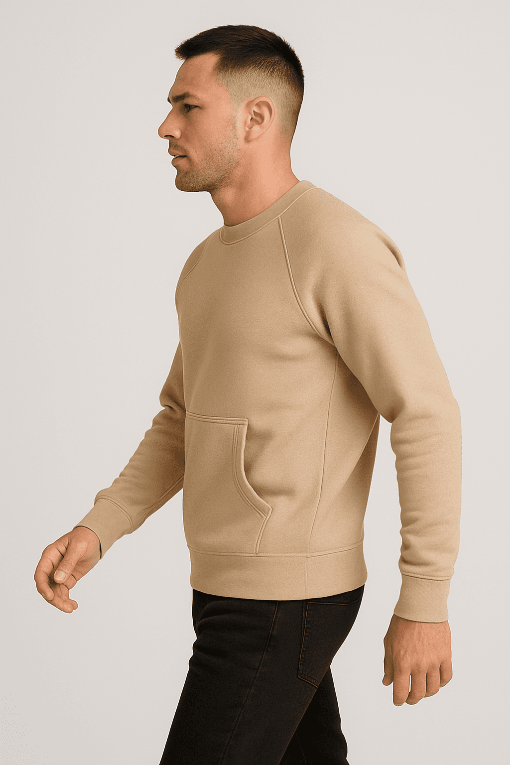 Bluza męska bez kaptura z kangurką beżowa W5107 - DANNY