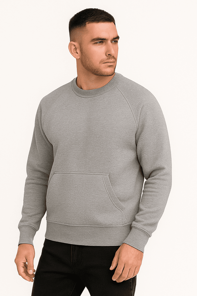 Bluza męska bez kaptura z kangurką szara W5107 - DANNY