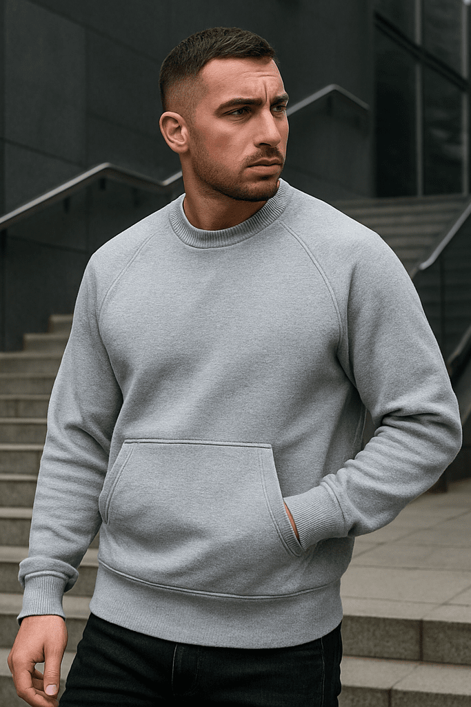 Bluza męska bez kaptura z kangurką szara W5107 - DANNY