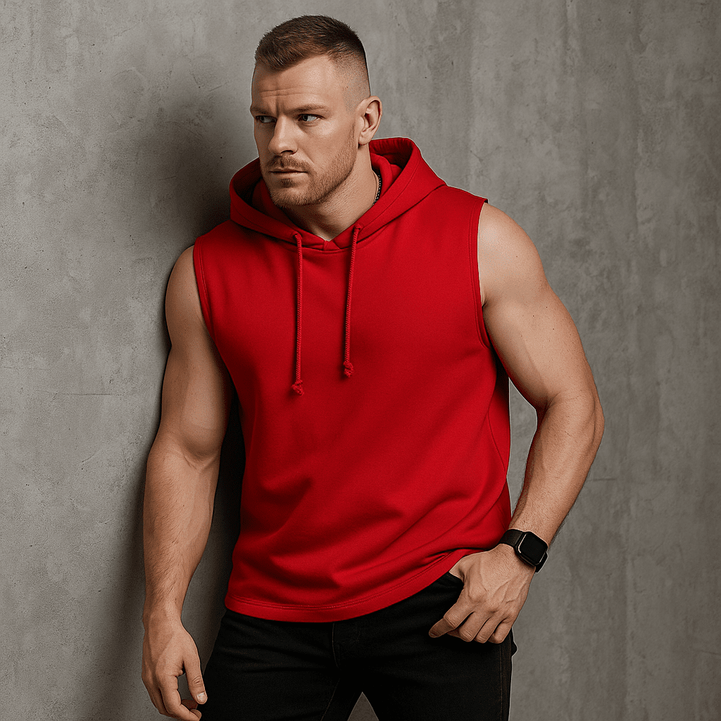 Bluza męska z kapturem czerwona  bez rękawów  Urban Flex - DANNY