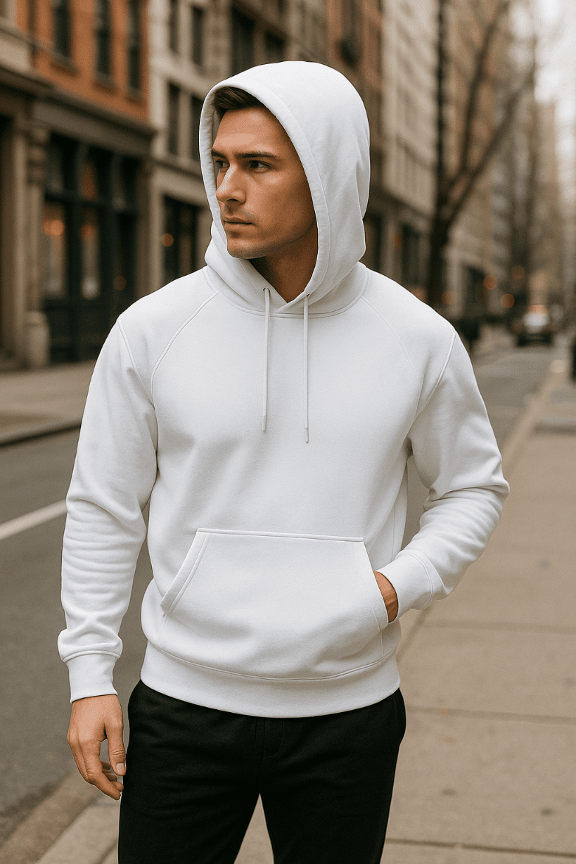 Bluza męska z kapturem biała kangurka W5101 - DANNY street