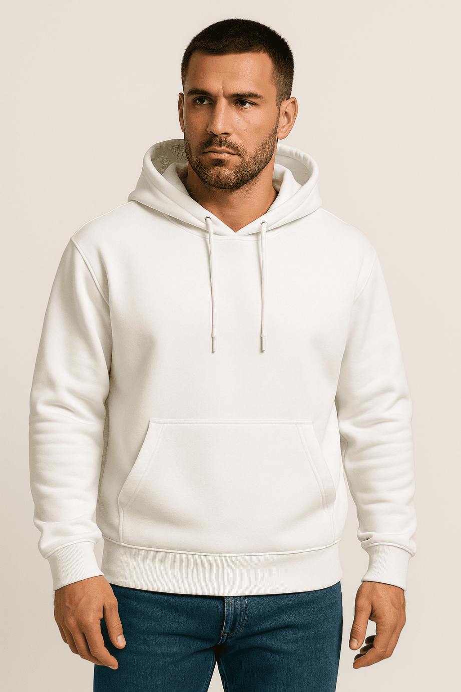 Bluza męska z kapturem biała kangurka W5101 - DANNY