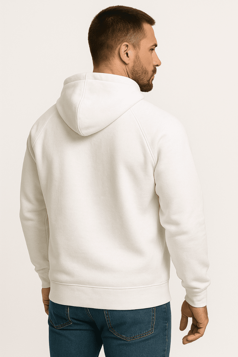 Bluza męska z kapturem biała kangurka Biała W5101 - DANNY tyl