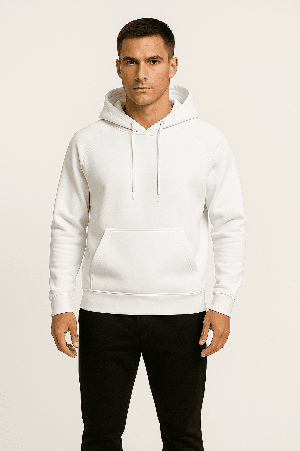 Bluza męska z kapturem biała kangurka  W5101 - DANNY sylwetka