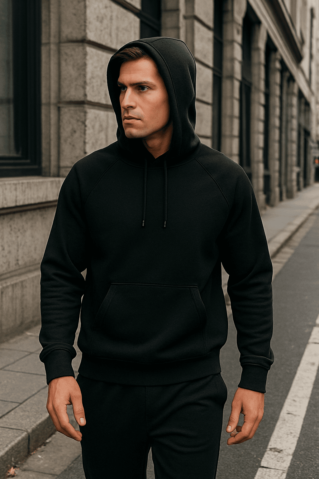 Bluza męska z kapturem kangurka Czarna W5101 - DANNY