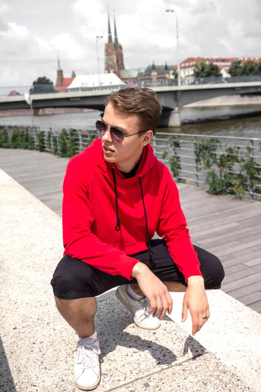 Bluza męska z kapturem kangurka czerwona W5101 - DANNY