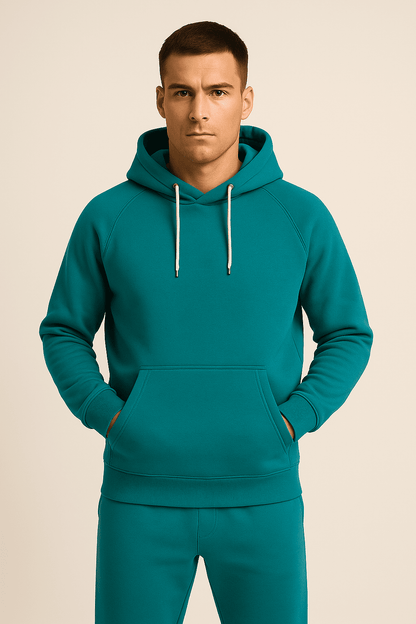 Bluza męska niebieska z kapturem kangurka