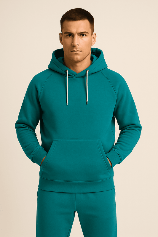 Bluza męska niebieska z kapturem kangurka