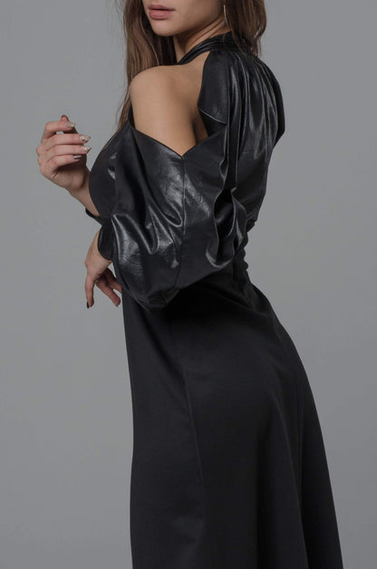 Czarna długa dopasowana sukienka z odkrytymi ramionami S42 - DANNY