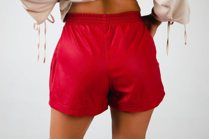 Czerwone szorty z ekoskóry S88 - DANNY