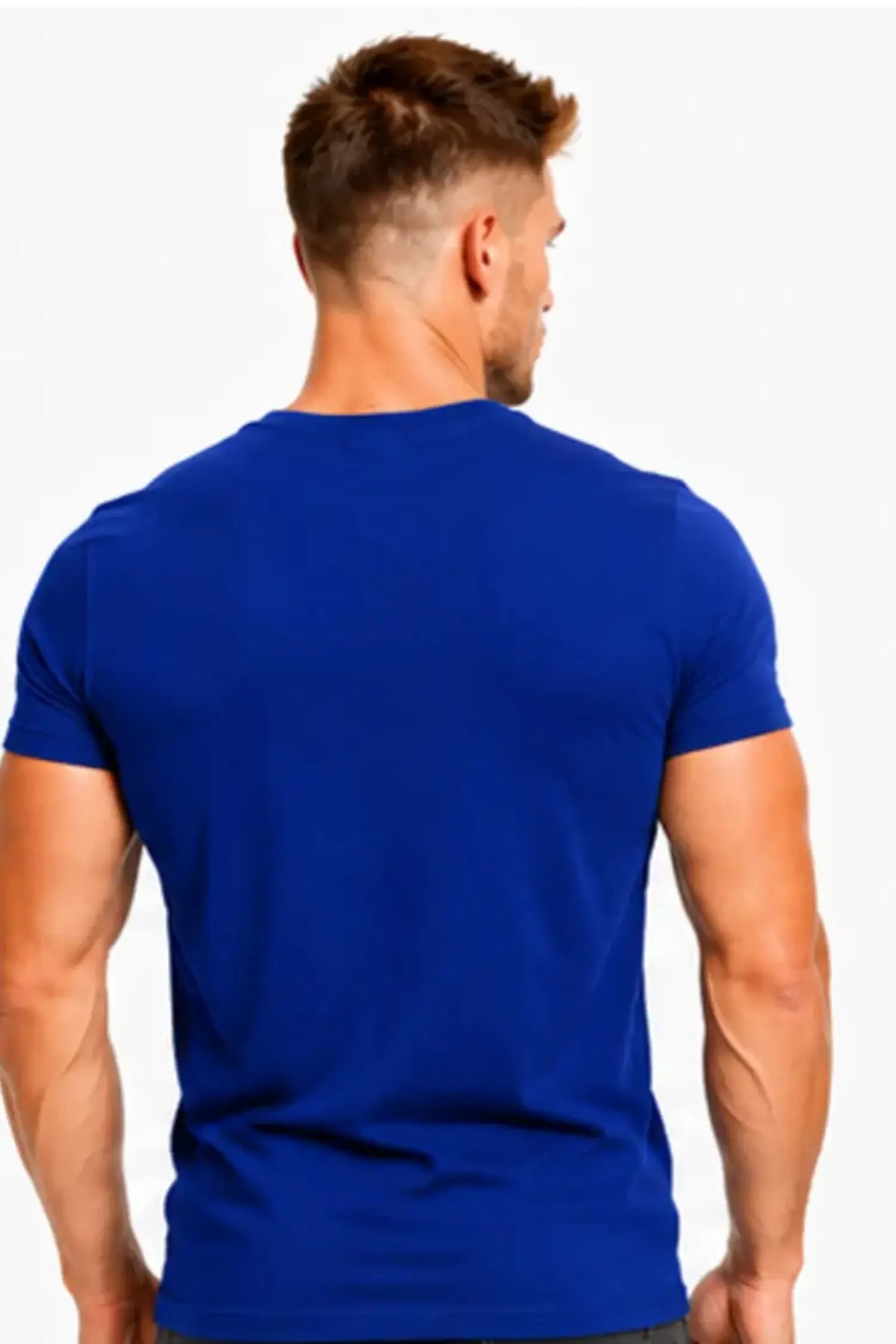 Niebieski T-shirt męski Basic Slim DANNY – widok z tyłu