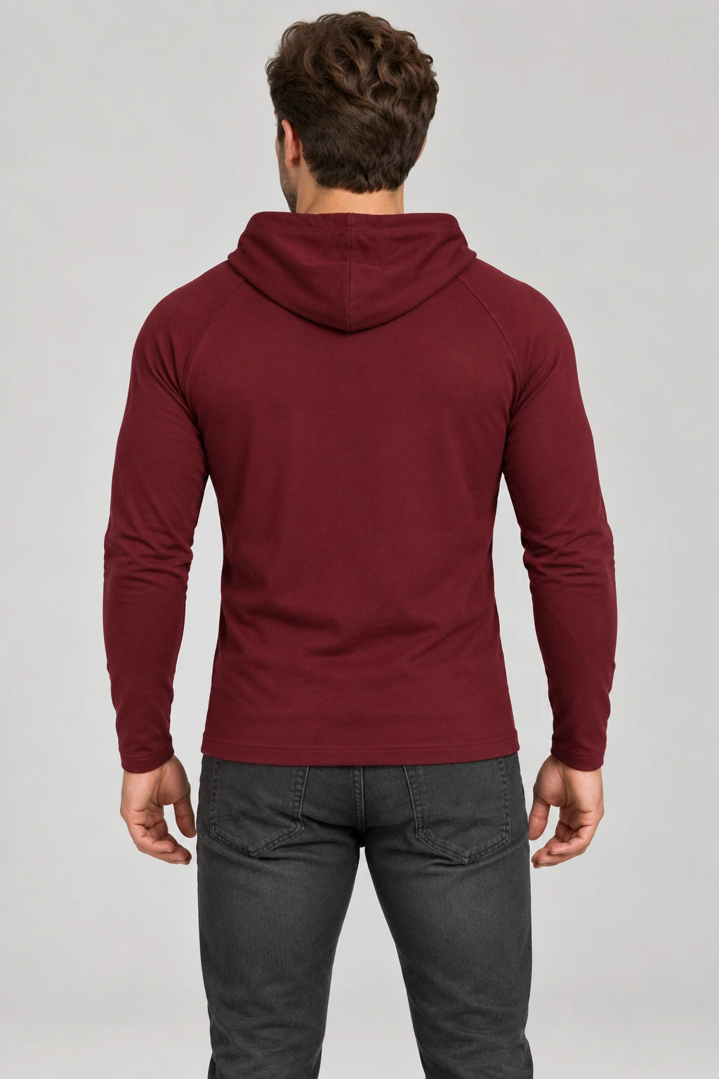 Longsleeve męski DANNY bordo – widok tyłu i kaptura