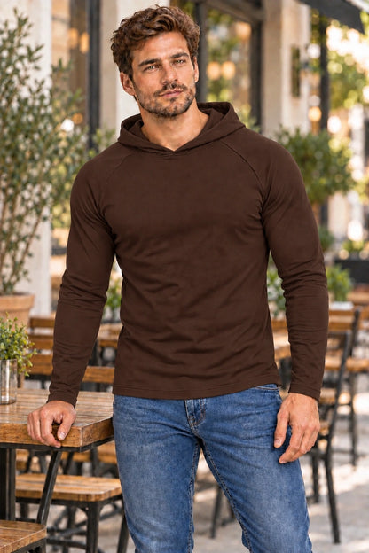 DANNY brązowy longsleeve męski z kapturem – stylizacja casual