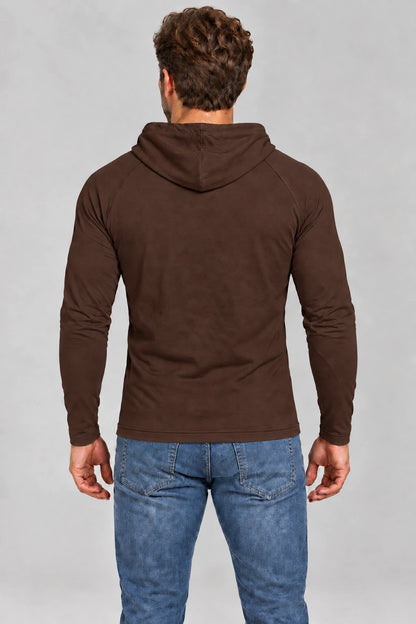 DANNY brązowy longsleeve męski z kapturem – widok z tyłu