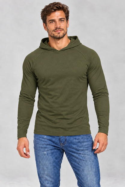 DANNY longsleeve męski z kapturem olive – widok z przodu