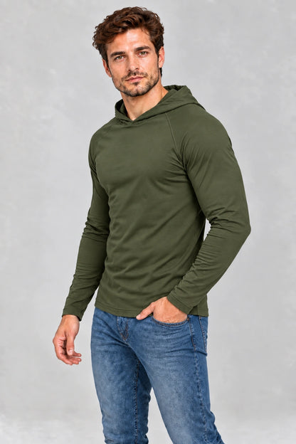 DANNY longsleeve męski z kapturem olive – półprofil