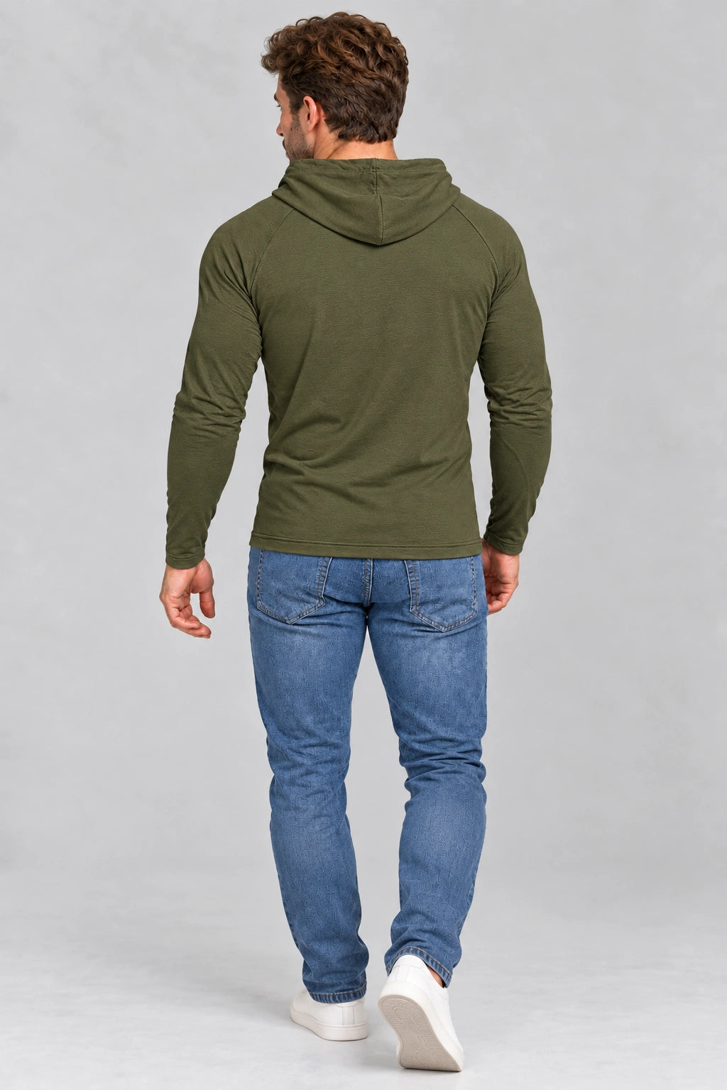 DANNY longsleeve męski z kapturem olive – widok z tyłu