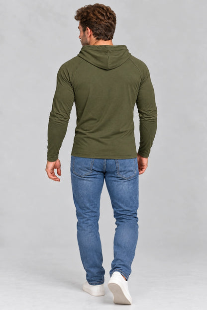 DANNY longsleeve męski z kapturem olive – widok z tyłu