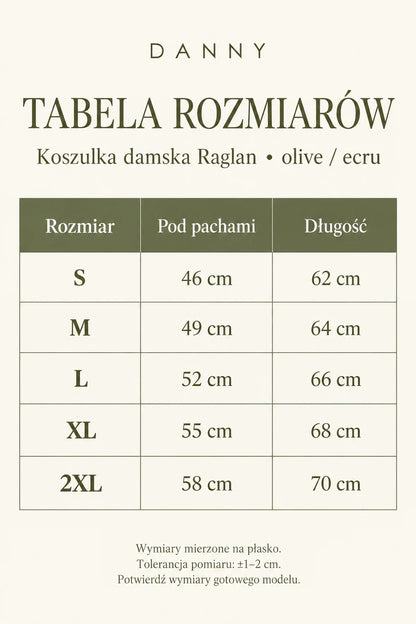 DANNY olive ecru tabela rozmiarów S-2XL