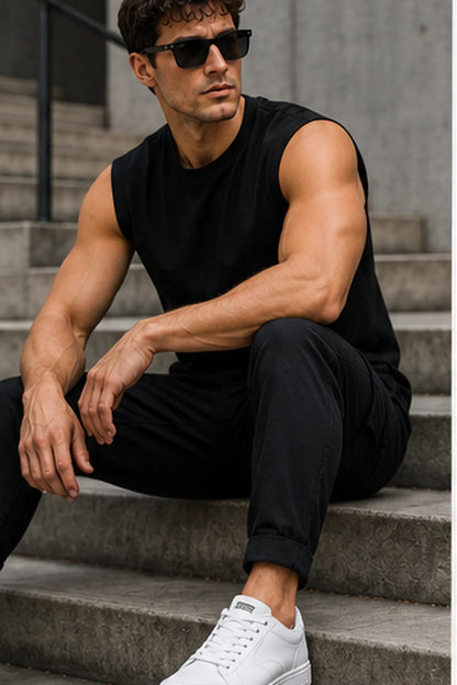 Czarny T-shirt męski bez rękawów DANNY Urban Muscle – lifestyle streetwear, styl DANNY