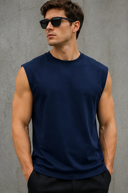 DANNY Urban Muscle królewski granat – męski T-shirt bez rękawów przód