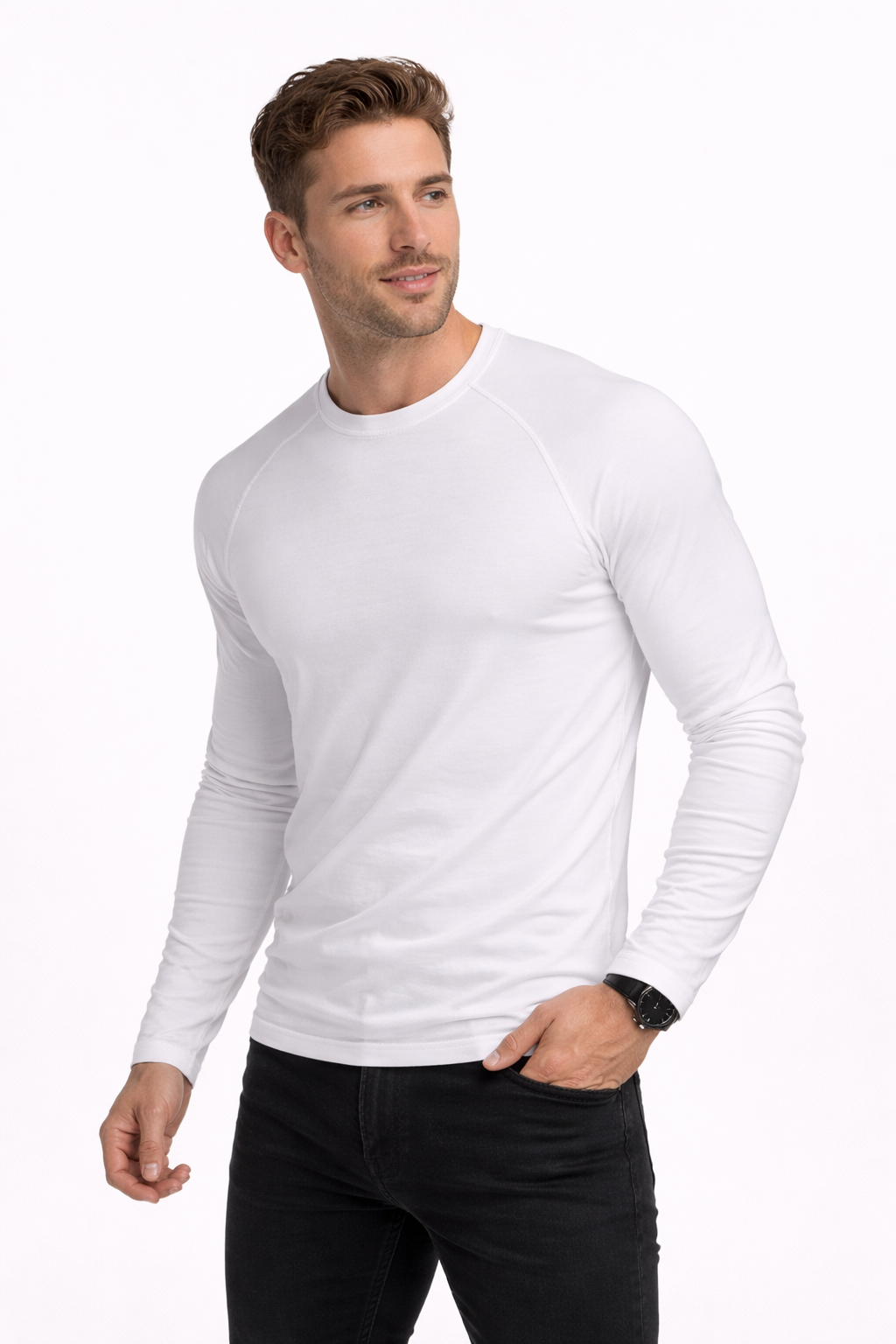 Koszulka męska z dlugim rękawem biała Danny profil