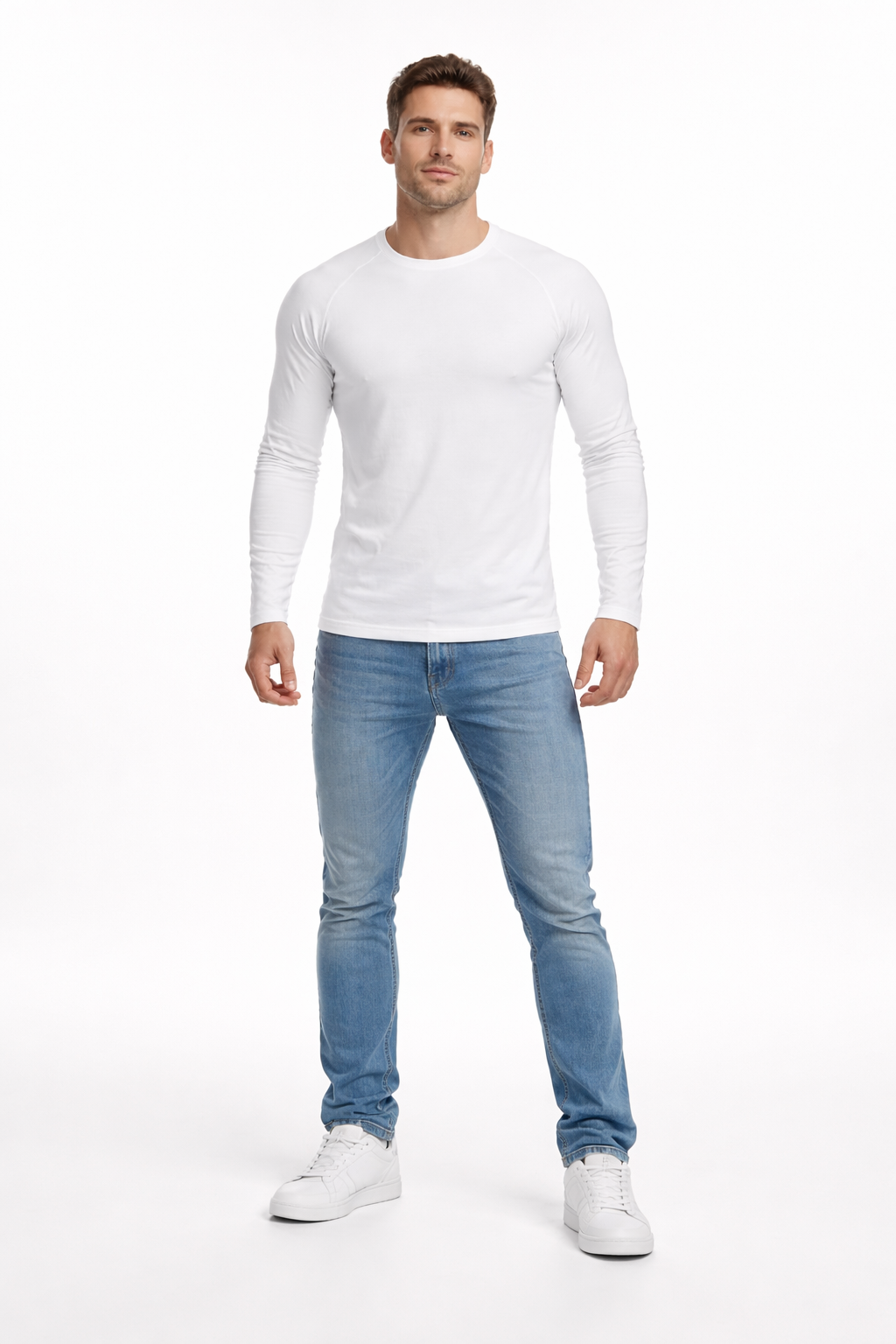 Koszulka męska z dlugim rękawem biała Danny front sylwetka