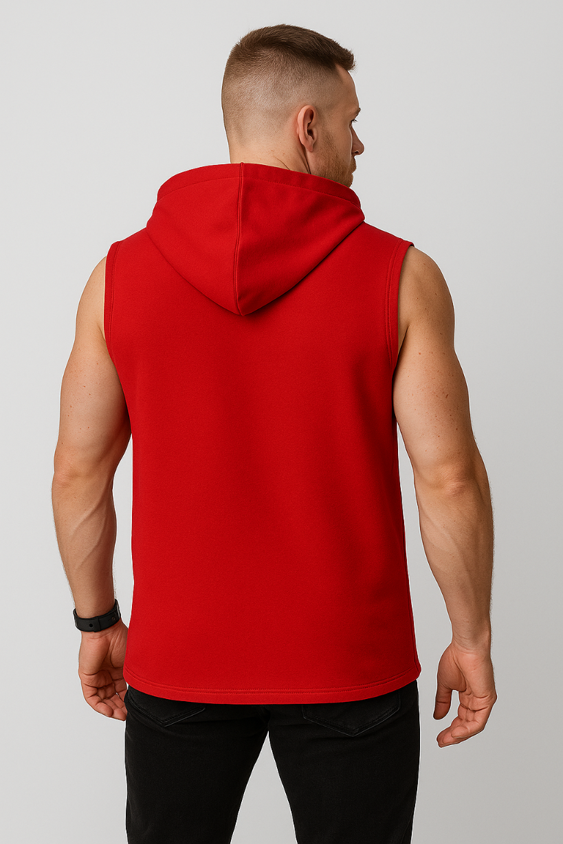 Bluza męska czerwona z kapturem bez rękawa