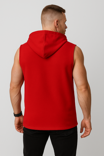 Bluza męska czerwona z kapturem bez rękawa
