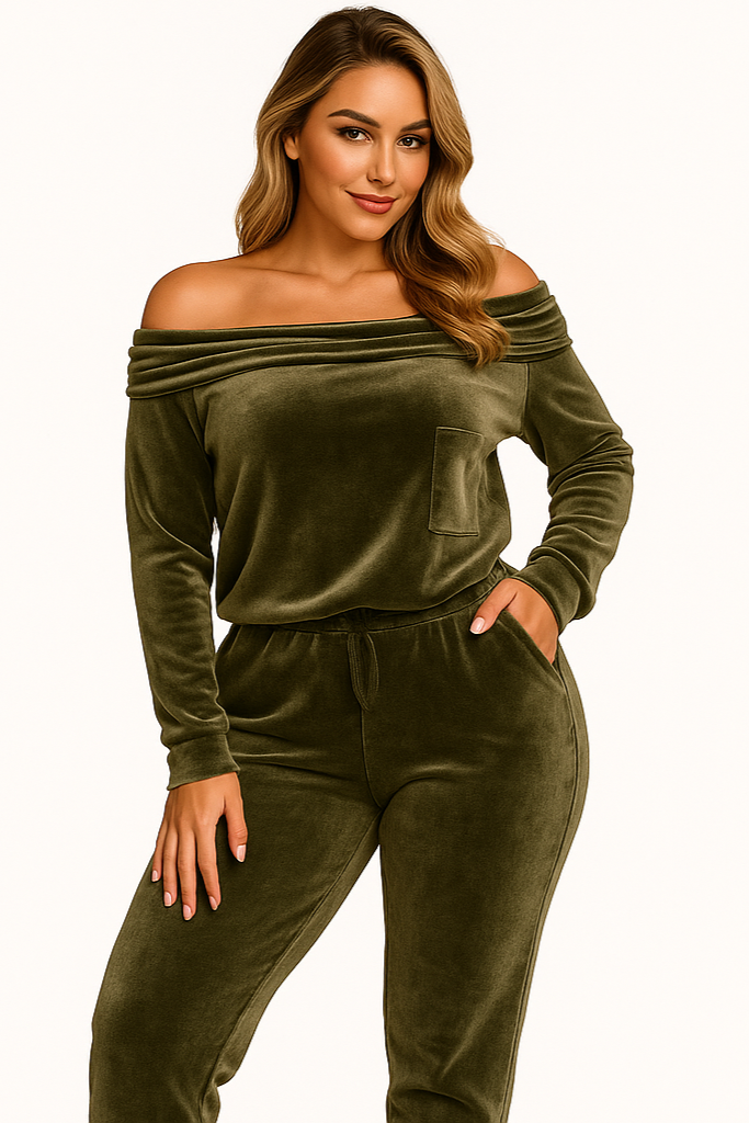 Komplet damski welurowy khaki_1