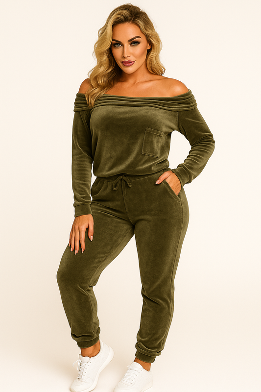 Komplet damski welurowy khaki_1